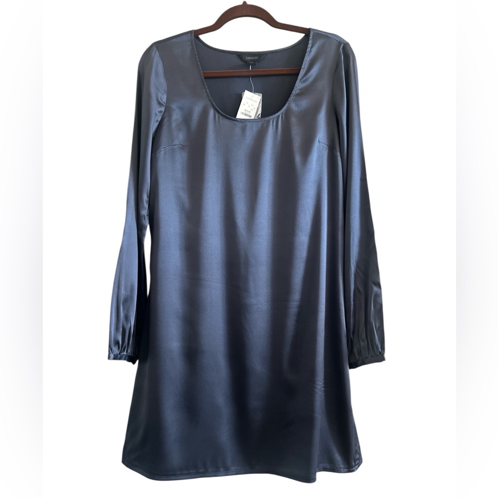 Express Silk Blend Blue Minimalist Shift Mini Dress Size Medium